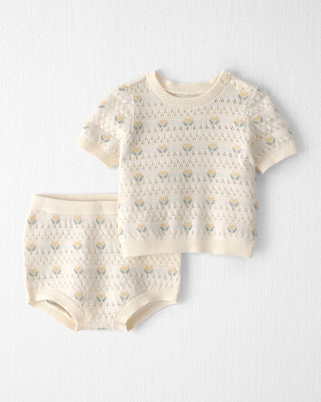 Baby Girl Organic Cotton Sweater Set in Yellow Floral, 