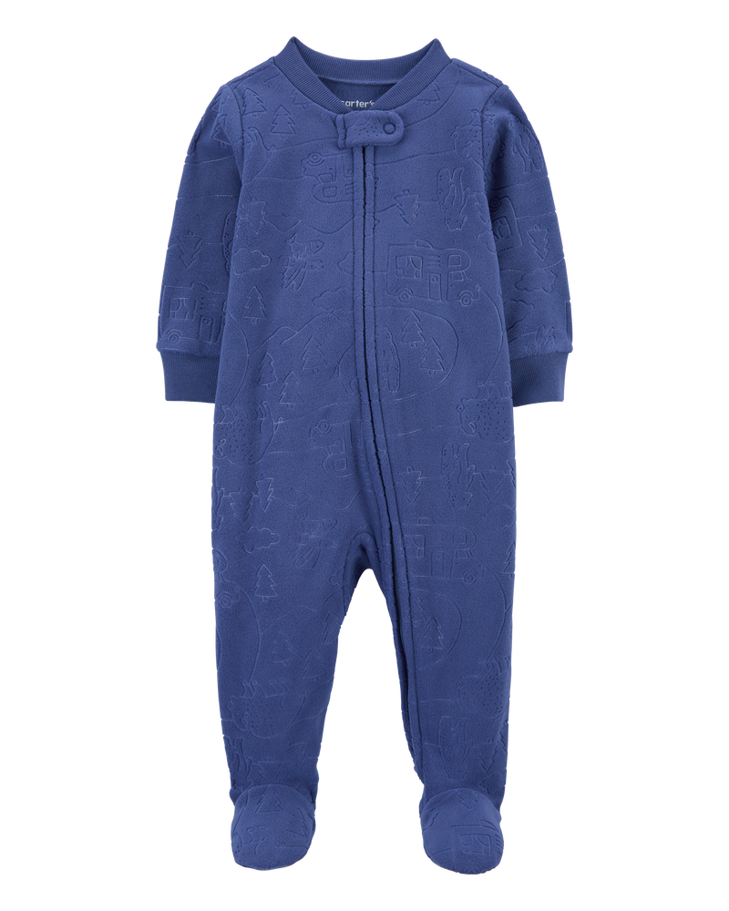 Baby Camping Print Fleece Zip-Up Footie Sleeper Pyjamas, image 1 of 4 slides