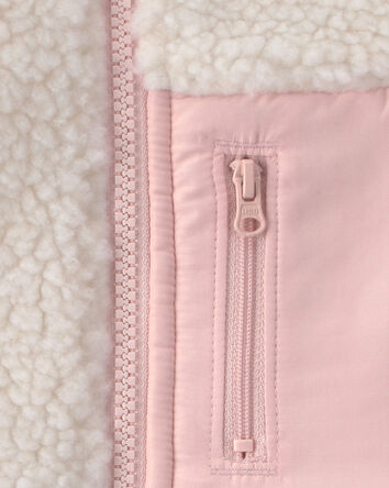 Toddler Girl Teddy Fleece Vest - Cream/Pink, 
