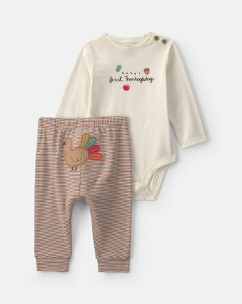 Baby 2-Piece 'Baby's First Thanksgiving' Top & Pant Set - Brown/Cream, 