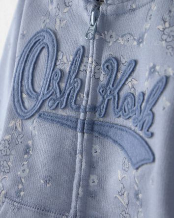 B&eacute;b&eacute; fille - Chandail &agrave; capuchon &agrave; fermeture &agrave; glissi&egrave;re, motif &agrave; fleurs et logo OshKosh - Bleu 
 , 