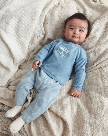 Baby Boy 2-Piece 'Hello Baby' Long-Sleeve Top & Pant Set - Blue, 