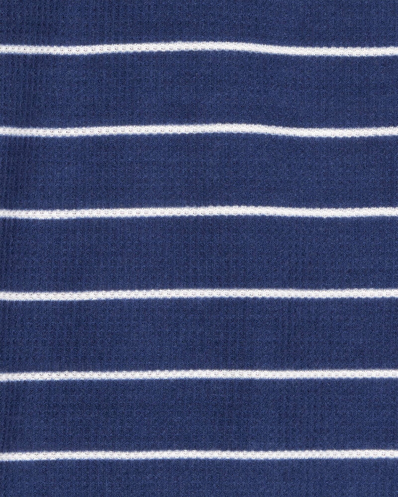 Garçons - Pyjama 2 pièces décontracté en tricot gaufré à rayures - Bleu marine, image 2 sur 3 diapositives