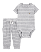 Bébé Ensemble 2 pièces cache-couche en tricot gaufré à rayures et pantalon - Chiné, image 1 sur 4 diapositives