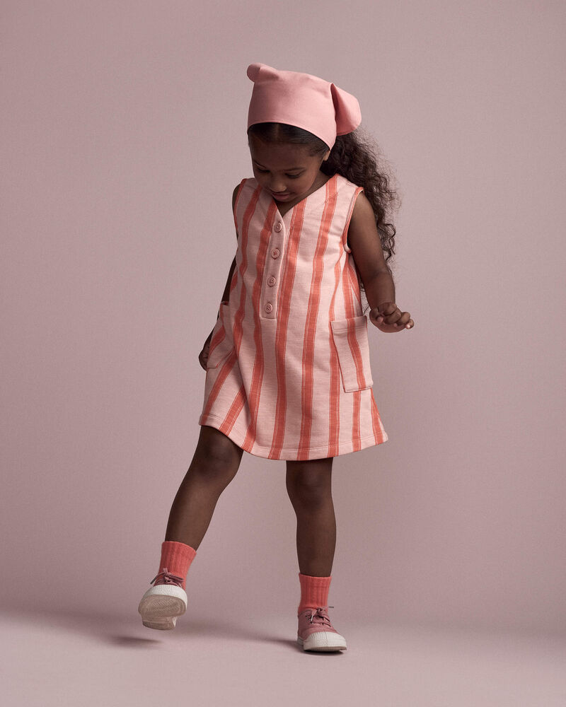 Toddler Girl Striped Pocket Dress - Orange, image 3 of 6 slides