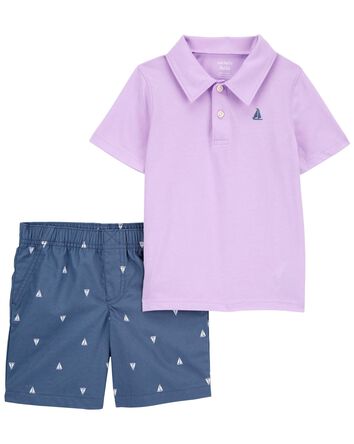 2-Piece Jersey Polo Shirt & Sailboat Shorts Set, 