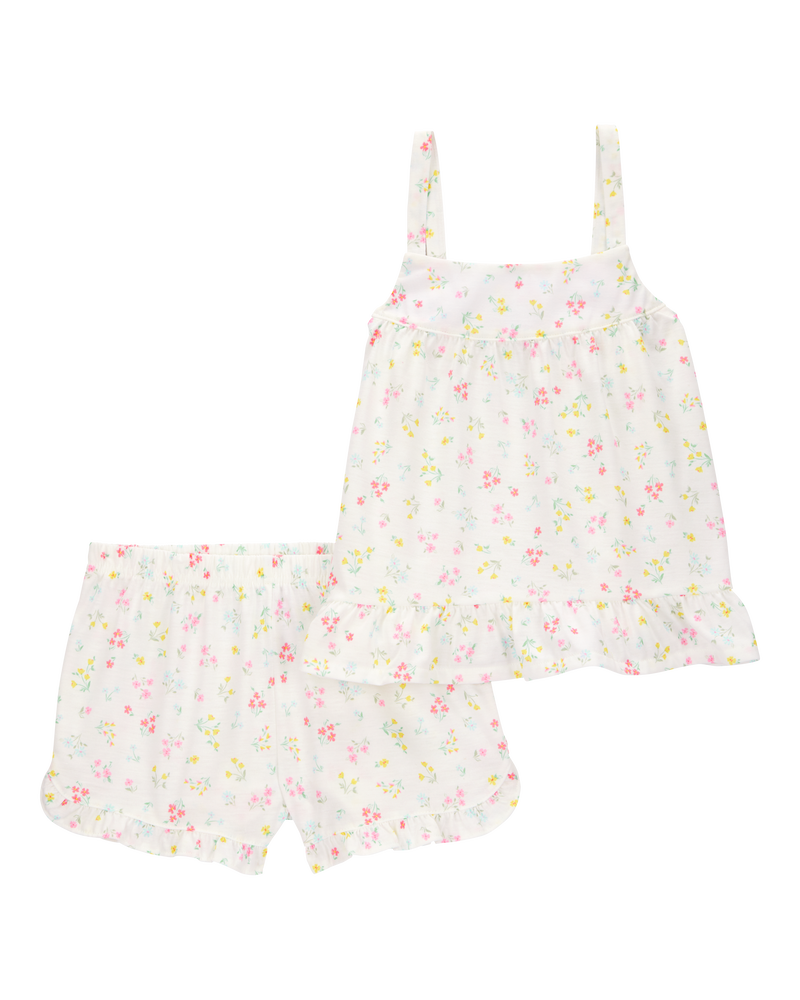 Girls Floral Loose Fit 2-Piece Pyjamas - White, image 1 of 3 slides