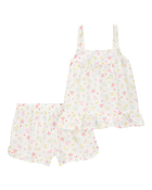 Girls Floral Loose Fit 2-Piece Pyjamas - White, image 1 of 3 slides