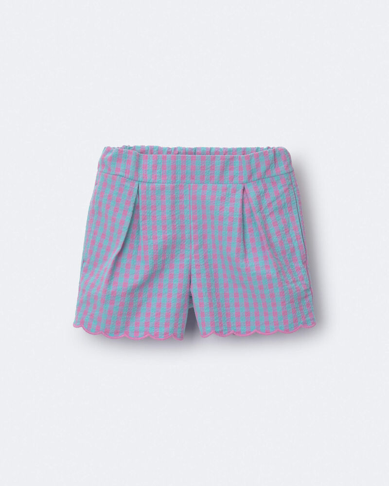 Tout-petit fille - Short festonn&eacute; en guingan - Bleu/Mauve, image 3 sur 7 diapositives