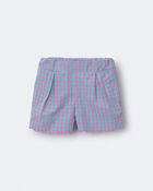 Tout-petit fille - Short festonn&eacute; en guingan - Bleu/Mauve, image 3 sur 7 diapositives