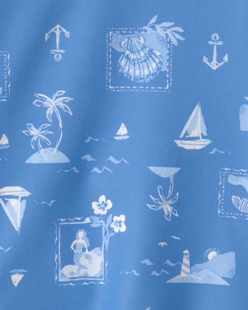 Girls 2-Piece Sailboat Long-Sleeve Rashguard Swimsuit Set - Blue, image 3 of 4 slides