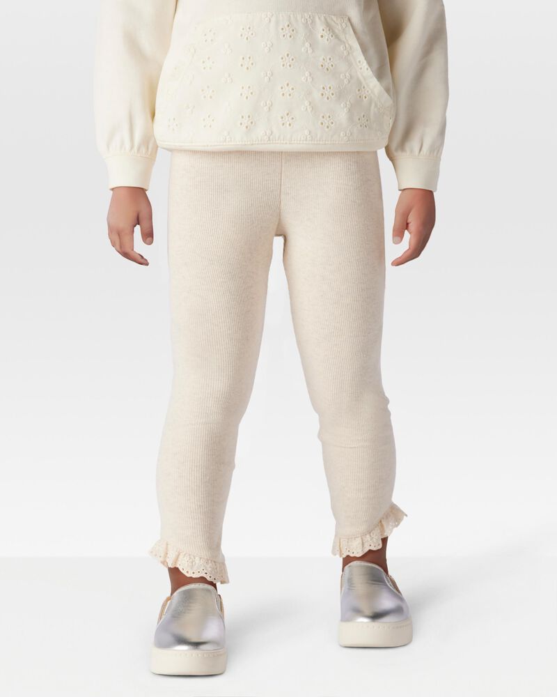 Pantalon à œillet côtelé pour toutes-petites - Crème, image 1 sur 6 diapositives