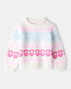 Toddler Girl Floral Fairisle Sweater - Pink/White, image 1 of 4 slides