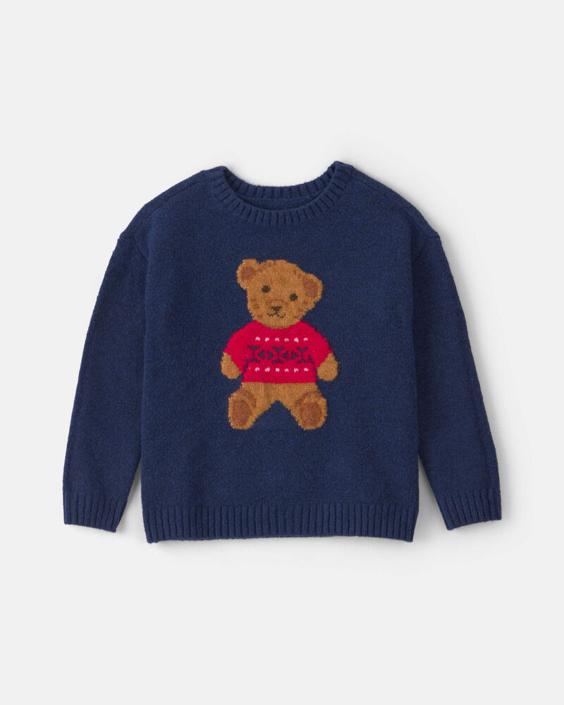 Toddler Boy Bear Sweater - Navy Blue, image 1 of 3 slides