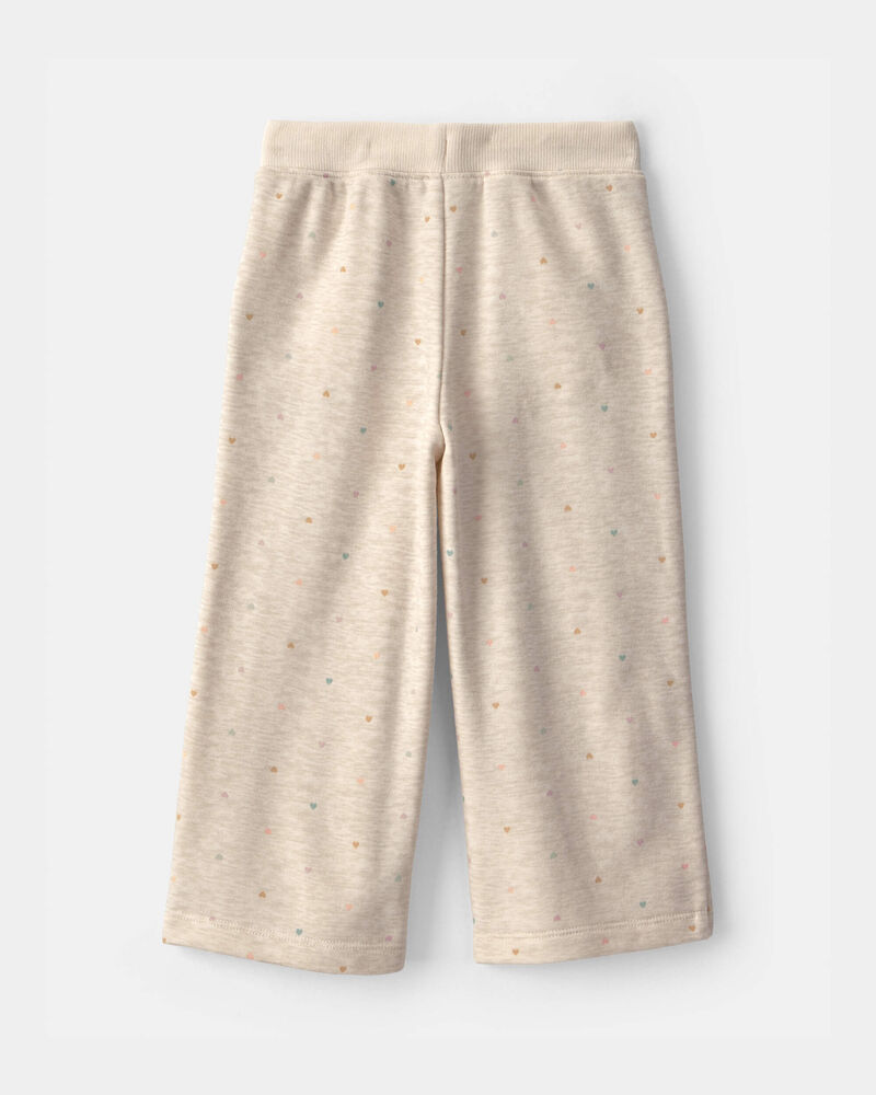 Toddler Girl Heart Fleece Drawstring Pants - Cream, image 2 of 4 slides