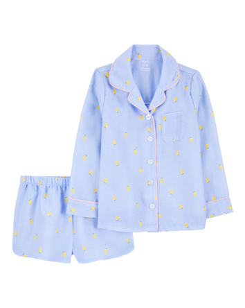 Kid Lemon Print Loose Fit Ribbed 2-Piece Pyjamas, 