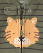 Baby Boy Tiger Striped Fleece 2-Way Zip Sleeper - Green, image 3 of 5 slides
