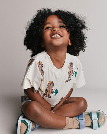 Tout-petit - T-shirt &agrave; manches chauve-souris &agrave; imprim&eacute; tigre p&ecirc;cheur &ndash; Cr&egrave;me, 