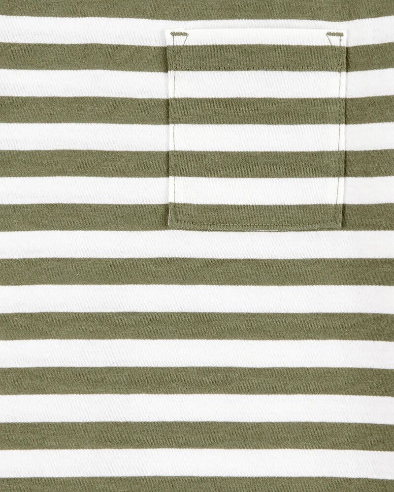 Kid Striped Short-Sleeve Pocket Tee - Olive, image 2 of 3 slides
