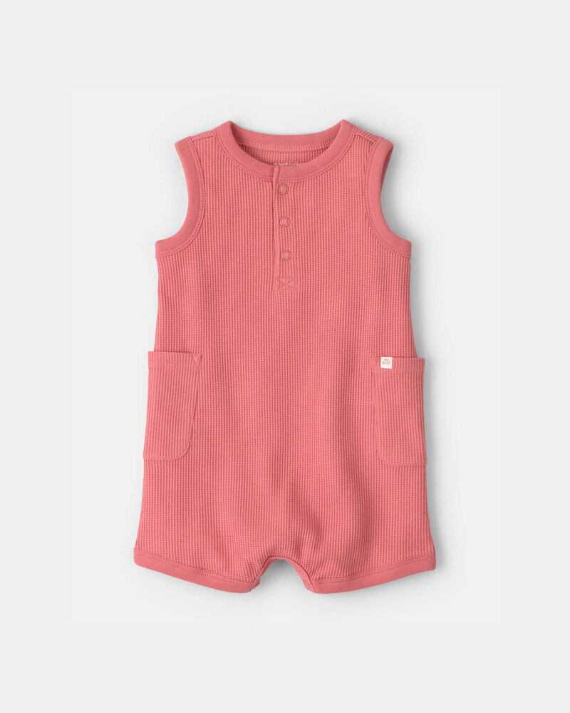 Baby Waffle-Knit Sleeveless Romper - Orange, image 1 of 3 slides