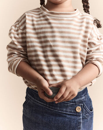 Toddler Girl Striped Long-Sleeve Relaxed Tee - Cream/Tan, 