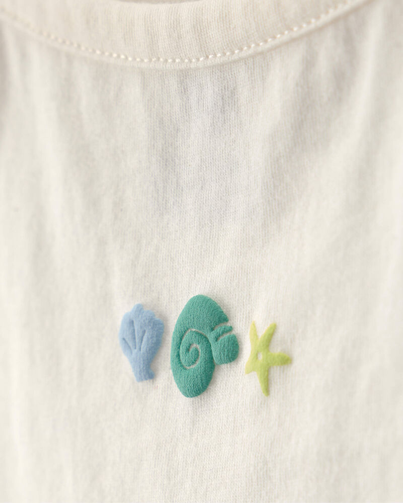 B&eacute;b&eacute; fille - Ensemble 3 pi&egrave;ces haut, cache-couche et short, coquillage - Vert/ivoire, image 3 sur 5 diapositives