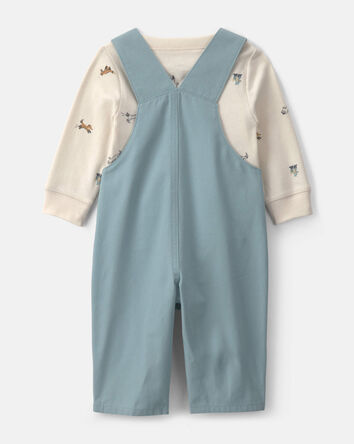 B&eacute;b&eacute; gar&ccedil;on - Ensemble 2 pi&egrave;ces salopette et manches longues &agrave; motif loup &ndash; Bleu/Cr&egrave;me, 