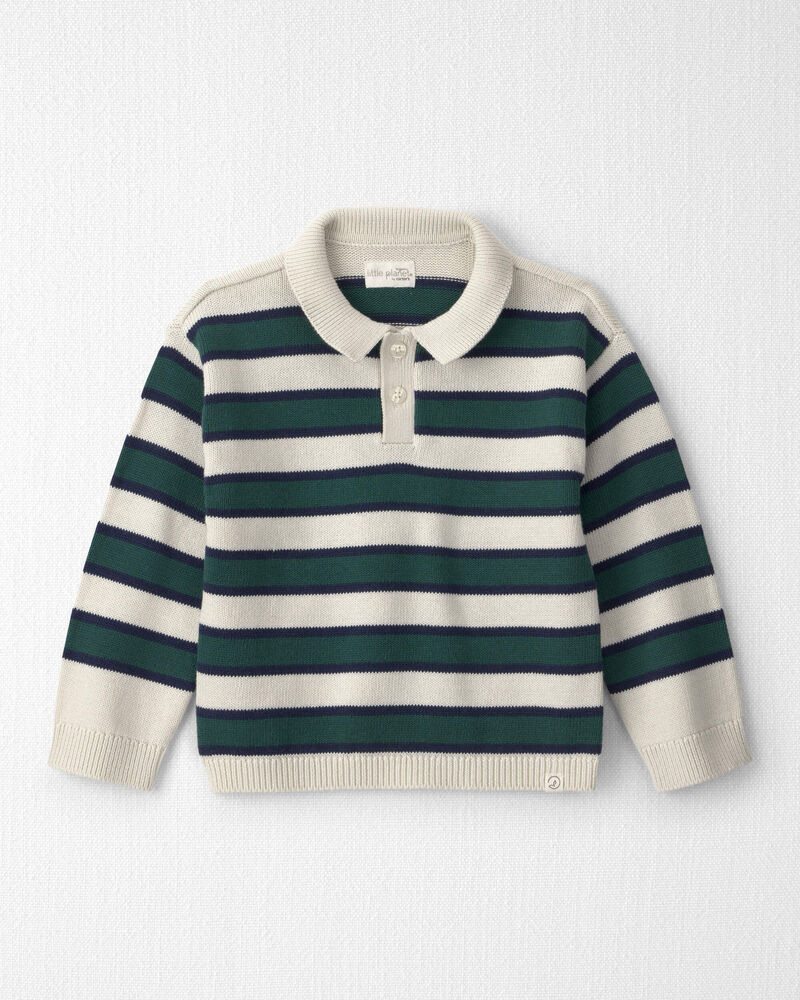 Toddler Boy Organic Cotton Sweater Knit Polo in Stripes, image 1 of 3 slides