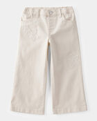 Toddler Floral Embroidered Iconic Denim Wide Leg Jeans - Cream, image 1 of 5 slides