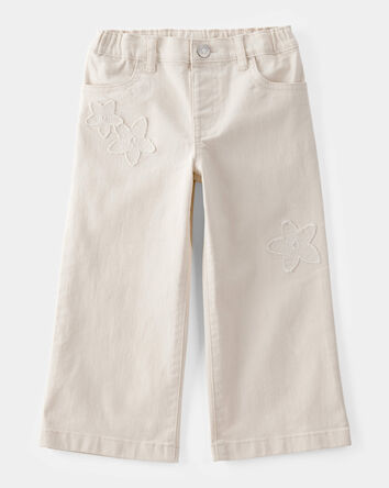 Toddler Floral Embroidered Iconic Denim Wide Leg Jeans - Cream, 