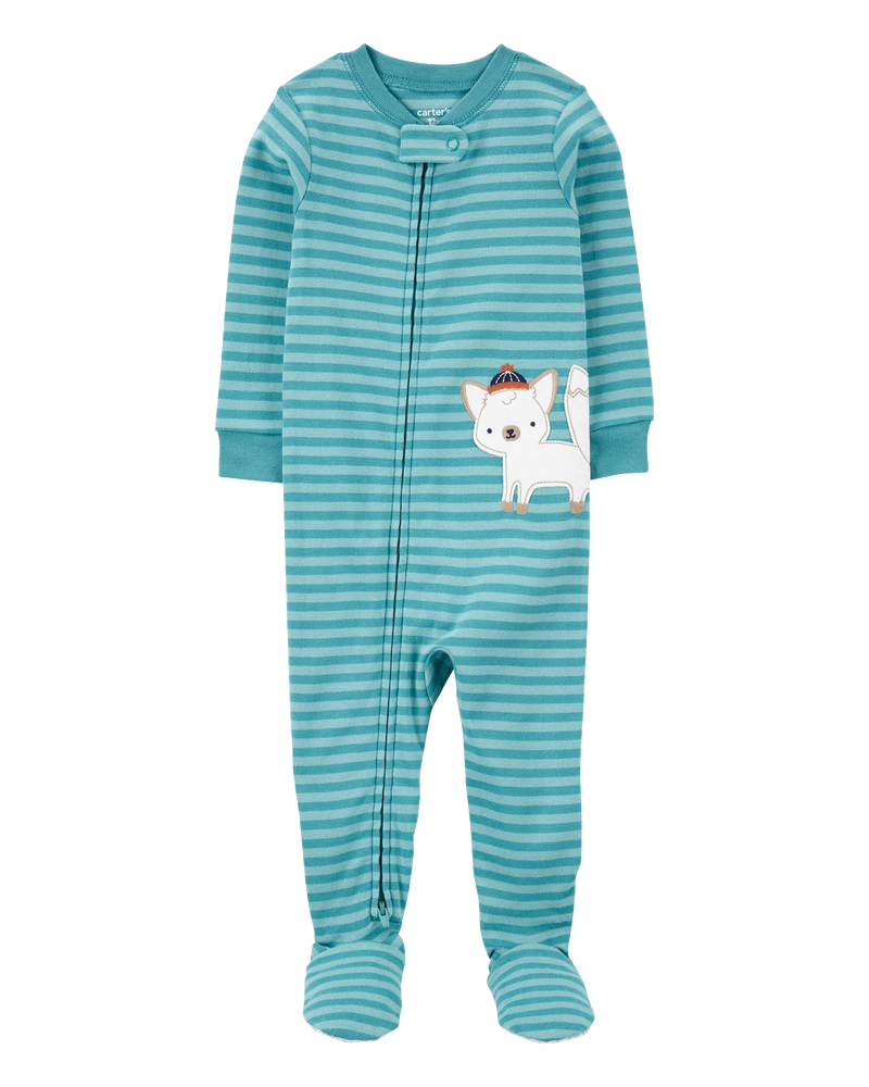 Toddler Boy 1-Piece Wolf Striped 100% Snug Fit Cotton Footie Pyjamas, image 1 of 4 slides