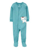 Toddler Boy 1-Piece Wolf Striped 100% Snug Fit Cotton Footie Pyjamas, image 1 of 4 slides