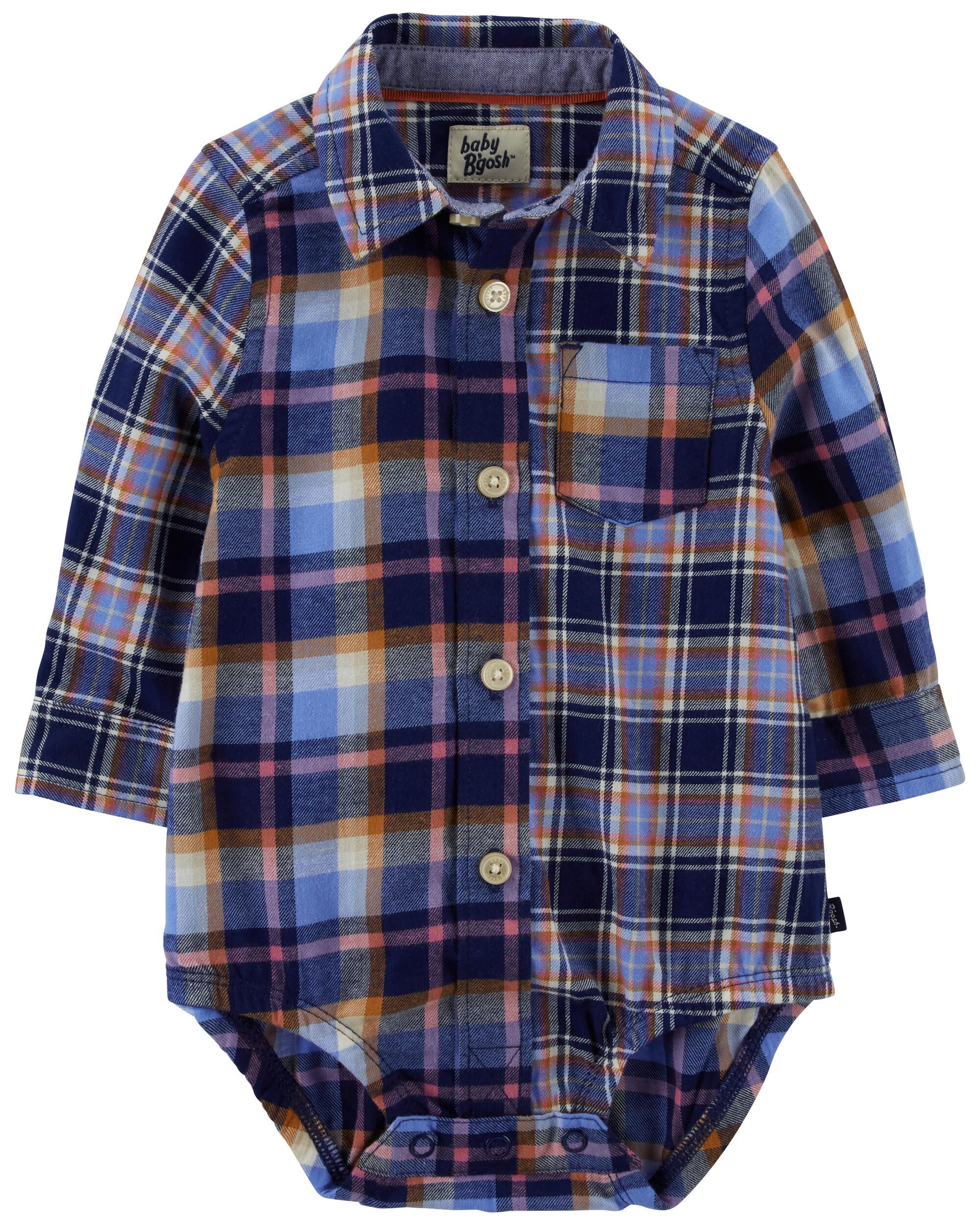 Multi Mixed Plaid Button Front Bodysuit Carter s Oshkosh Canada