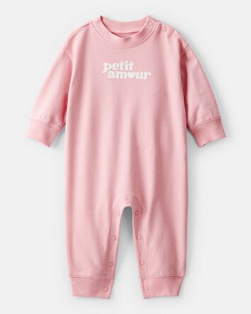 Baby Girl Petit Amour' Cotton Long-Sleeve Jumpsuit - Pink, 