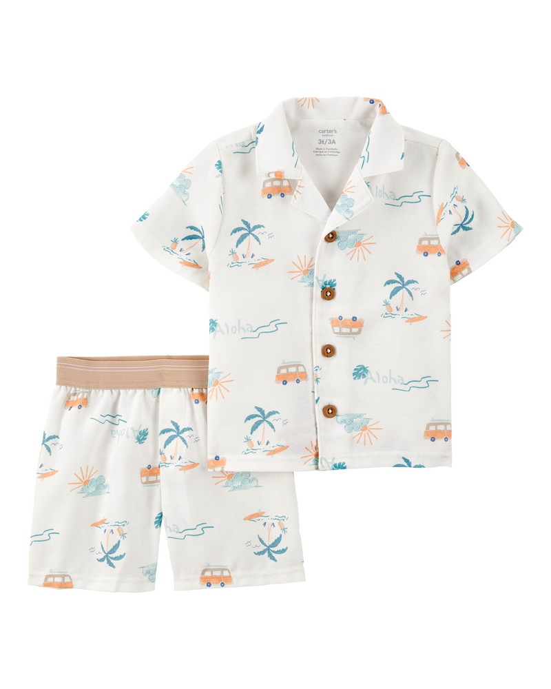 Tout-petit garçon - Pyjama 2 pièces décontracté imprimé tropical - Blanc, image 1 sur 3 diapositives