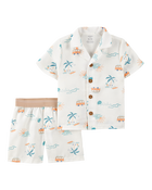 Tout-petit garçon - Pyjama 2 pièces décontracté imprimé tropical - Blanc, image 1 sur 3 diapositives