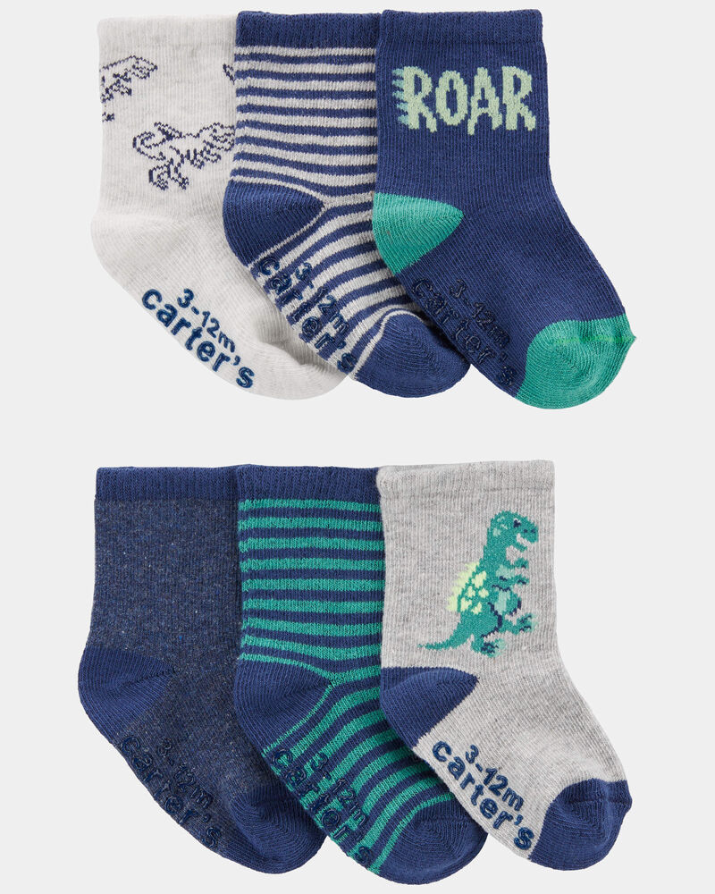 B&eacute;b&eacute; gar&ccedil;on - 6 paires de chaussettes &agrave; motifs de dinosaures, image 1 sur 1 diapositives