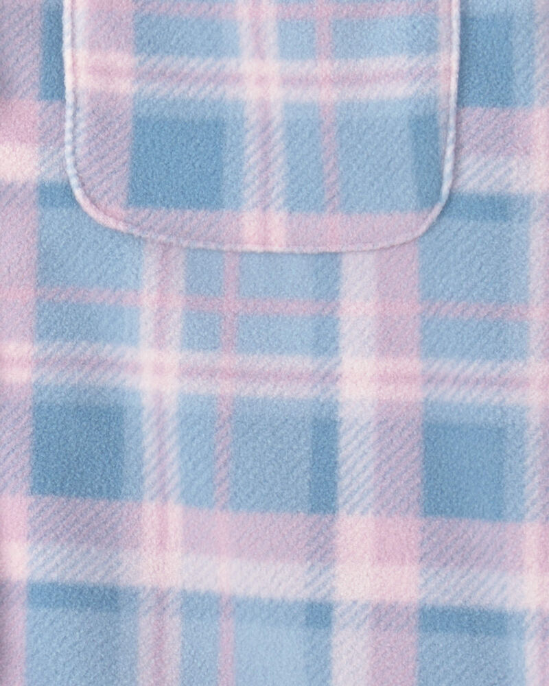 Girls Plaid Fleece Jacket - Blue, image 2 of 3 slides