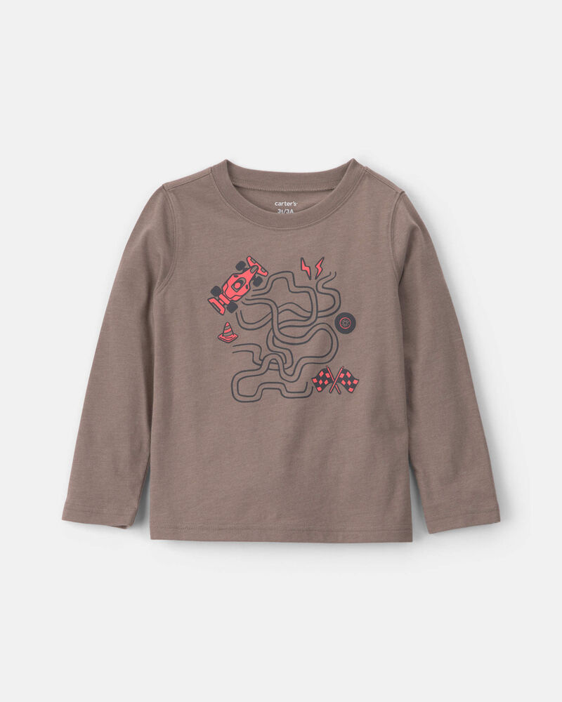 Tout-petit gar&ccedil;on - T-shirt manches longues &agrave; imprim&eacute; voiture de course &ndash; Gris, image 1 sur 2 diapositives