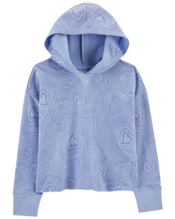 Boxy Fit Y2K Marbled Heart French Terry Hoodie, 
