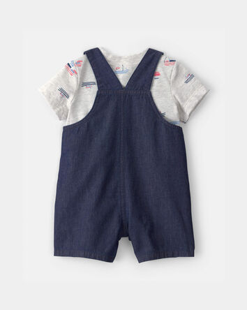Baby Boy 2-Piece Boat Romper Set - Blue/Grey, 