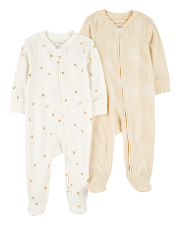 Baby 2-Pack Striped Duck Print 2-Way Zip Cotton Sleeper Pyjamas, 