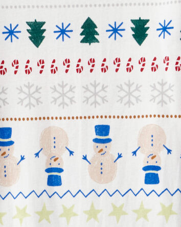 Kid Snowman Fair Isle 100% Cotton Long-Sleeve Snug Fit 2-Piece Pyjamas - White, 