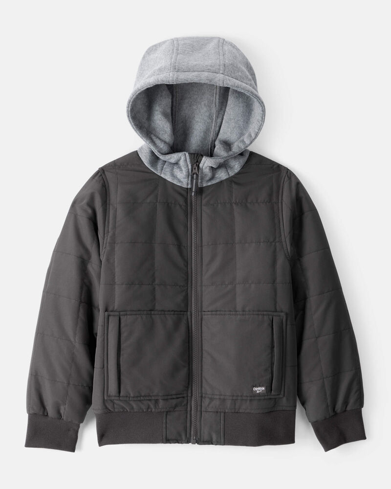 Boys Long-Sleeve Midweight Quilted Bomber Jacket - Black, image 1 of 3 slides