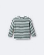 Toddler Striped Long-Sleeve Relaxed Tee - Green/Heather Grey, image 6 of 7 slides