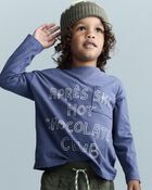 Toddler Hot Cocoa Club' Long-Sleeve Pocket Relaxed Graphic Tee - Dark Blue, image 1 of 6 slides