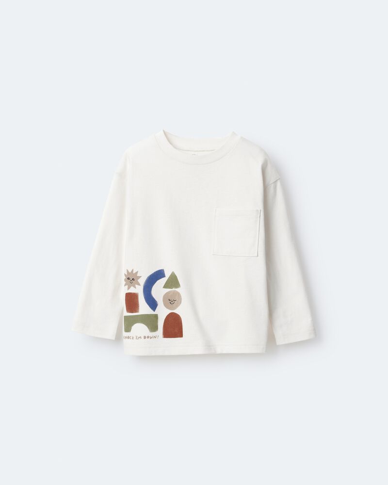 Toddler Long-Sleeve Pocket Relaxed Graphic Tee with Shapes - Cream, image 2 of 6 slides