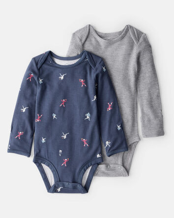 Baby Boy 2-Piece Football Print PurelySoft Long-Sleeve Multipack Bodysuits - Navy/Grey, 