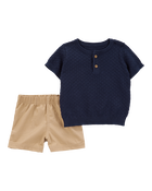 Bébé Ensemble 2 pièces Henley en tricot et short, image 1 sur 4 diapositives