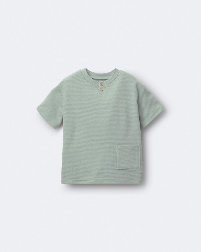 Tout-petit gar&ccedil;on - T-shirt boutonn&eacute; &agrave; l&rsquo;avant avec poche - Sauge, image 2 sur 6 diapositives